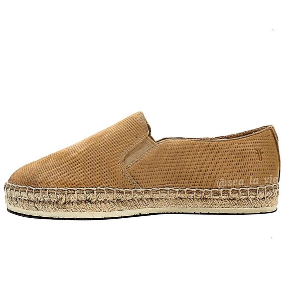 Frye Shoes - Frye Isbel Diamond-Embossed Nubuck Leather Espadrille in Tan